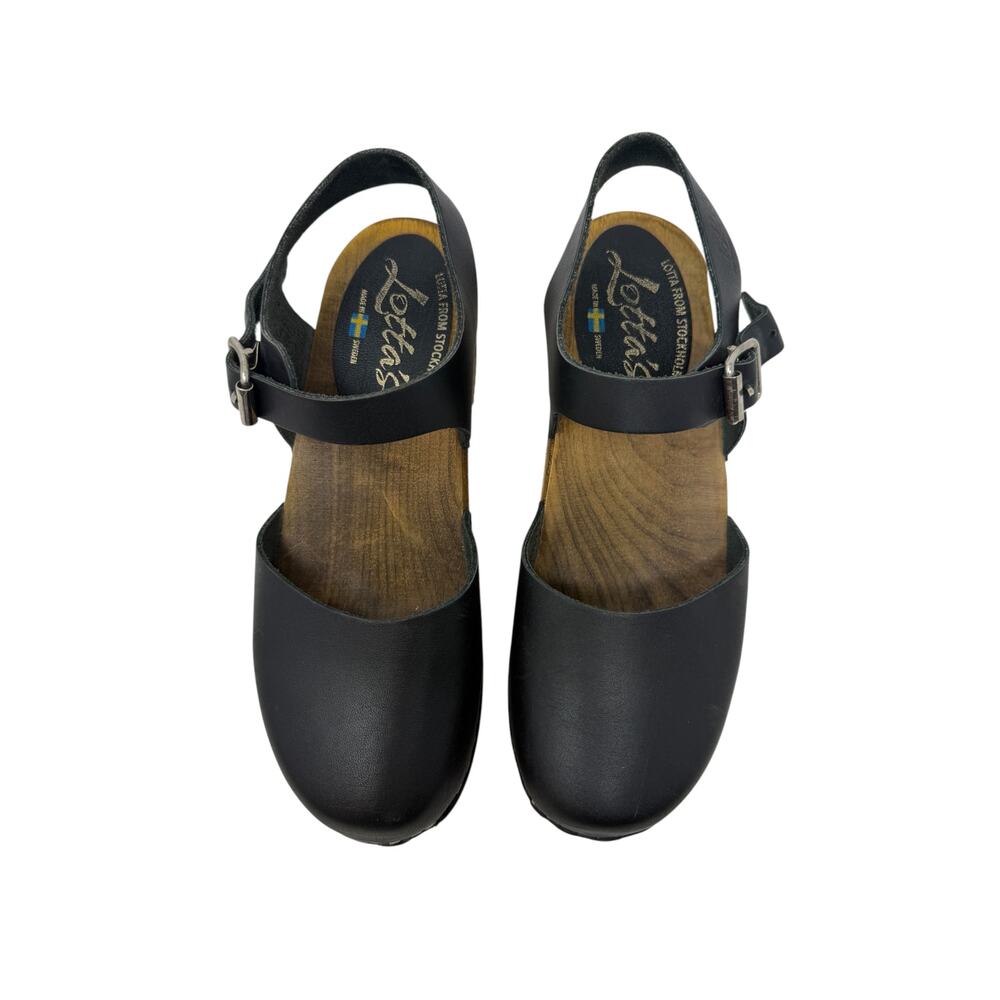 Lotta From Stockholm Low Wood Slingback Clogs Black Leather EU 38 US 8 - Picture 3 of 14